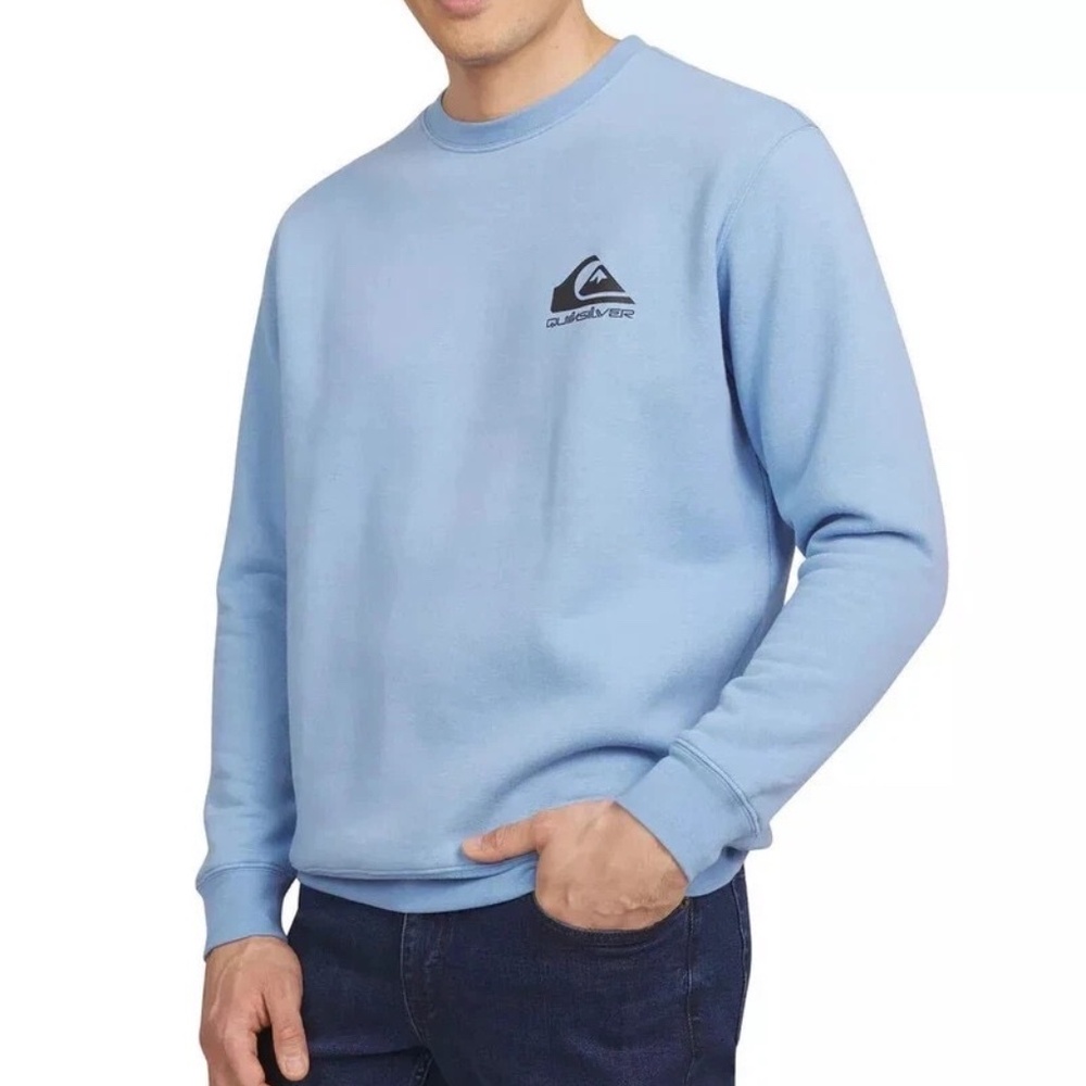 NWT Men's QUIKSILVER Light Sky Blue Logo Crewneck Pullover Sweatshirt M